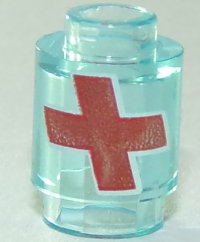 LEGO part Stein, Rund 1 x 1 mit Rotem Kreuz mit Weißem Umriss-Muster (Overwatch Medkit) 3062pb059