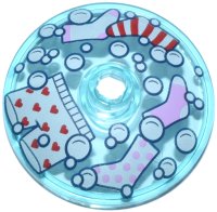 LEGO part Dish 3 x 3 Inverted (Radar) with Laundry and Bubbles in Washing Machine, Bright Pink, Red and White Socks and Boxer Shorts with Hearts Pattern 43898pb014