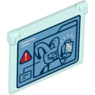 LEGO part Glass for Window 1 x 4 x 3 - Opening with Loki with Tesseract On Video Screen and Triangle Warning Pattern 60603pb014