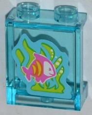 LEGO part Panel 1 x 2 x 2 with Side Supports - Hollow Studs with Dark Pink Fish with Yellow Stripes, Lime Seaweed Pattern (Sticker) - Set 3188 87552pb012
