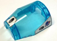LEGO part Windscreen 7 x 6 x 2 2/3 Canopy with Blue and Red Classic Space Logo, Black and Light Bluish Gray Air Intake Vents Pattern on Both Sides (Stickers) - Sets 60349 / 60350 92832pb01