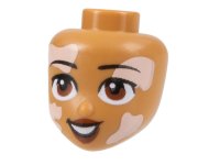 LEGO part Mini Doll, Head Friends with Black Eyebrows, Reddish Brown Eyes and Lips, Light Nougat Vitiligo Patches and Open Mouth Smile with Teeth Pattern 101123