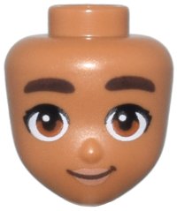 LEGO part Mini-Puppe, Kopf Freunde mit dunkelbrauen dicken Augenbrauen, dunkelorange Augen, Nougat-Lippen und geschlossenem Mundlächelnmuster 105992