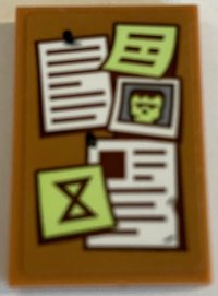 LEGO part Tile 2 x 3 with Bulletin Board / Pinboard with White and Yellowish Green Notes and Monster Picture Pattern (Sticker) - Set 70425 26603pb405