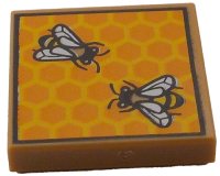 LEGO part Tile 2 x 2 with Beehive Frame with Orange and Bright Light Orange Honeycomb, Large Bees with White Wings Pattern 3068pb2589