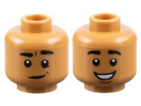 LEGO part Minifigure, Head Dual Sided Male Black Eyebrows, Lopsided Grin with Dimple / Open Mouth Smile with Teeth, Chin Dimple Pattern - Hollow Stud 3626pb2831