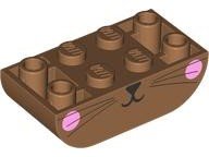 LEGO part Slope, Curved 4 x 2 Inverted Double with Black Mouth, Nose and Whiskers and Bright Pink Cheeks, Cat Lower Face Pattern 5174pb04