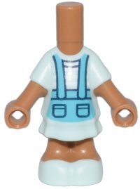 LEGO part Micro Doll, Body with Molded Light Aqua Short Layered Dress and Shoes and Printed Medium Azure Pinafore with Pockets Pattern 69969pb20