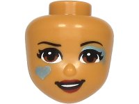 LEGO part Mini Doll, Head Friends with Reddish Brown Eyes, Dark Red Lips, Open Mouth and Metallic Light Blue Eye Shadow and Heart Pattern 77495