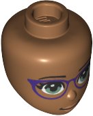LEGO part Mini Doll, Head Friends with Olive Green Eyes and Dark Purple Glasses, Peach Lips and Closed Mouth Pattern 80073