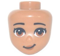 LEGO part Mini Doll, Head Friends with Black Eyebrows, Dark Orange Eyes and Lips, Lopsided Grin Pattern 84078