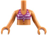 LEGO part Torso Mini Doll Girl Magenta Bikini Top with White Stripes, Navel Pattern, Medium Nougat Arms with Hands FTGpb020c01