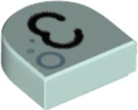 LEGO part Tile, Round 1 x 1 Half Circle Extended with Black Kissy Mouth and Metallic Light Blue Bubbles Pattern 24246pb025