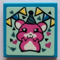LEGO part Tile 2 x 2 with Dark Pink Hamster, Hearts and Bunting Pattern (Sticker) - Set 41329 3068pb1865