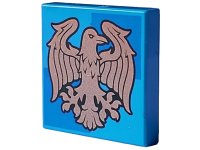 LEGO part Tile 2 x 2 with Copper Ravenclaw Crest on Blue Squares Pattern 3068pb2357