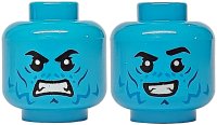 LEGO part Minifigure, Head Dual Sided Black Eyebrows, Blue and Dark Blue Cheek Lines and Wrinkles, Grimace / Open Mouth Smile Pattern - Vented Stud 3626pb3529