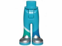 LEGO part Mini Doll Hips and Trousers with Back Pockets with Silver Shoes and Dark Turquoise, Blue, and White Stripe Pattern - Thick Hinge 92253c00pb36