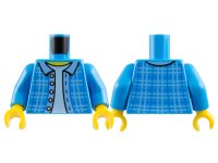 LEGO part Torso Plaid Jacket with Bright Light Blue Hem and Collar and Light Bluish Gray Buttons over White Shirt, Yellow Neck Pattern / Dark Azure Arms / Yellow Hands 973pb2148c01