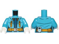 LEGO part Torso Female Jacket with Bright Light Orange Belt and Zipper Pockets Pattern / Dark Azure Arms / White Hands 973pb3153c01