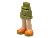 LEGO onderdeel Mini Pop Heupen en Shorts met Licht Nougat Benen en Oranje Schoenen met Witte Veters en Olijf Groen Zolen Patroon - Dik Scharnier 11202c00pb14