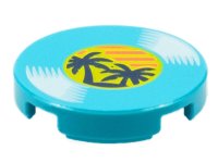 LEGO part Tile, Round 2 x 2 with Bottom Stud Holder with LP Record, Palm Trees on Label Pattern 14769pb385