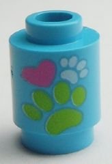 LEGO part Brick, Round 1 x 1 with Paw Prints and Heart Pattern 3062pb039