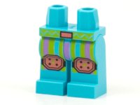 LEGO part Hips and Legs with Lime and Medium Lavender Vertical Stripes, Coral Belt Buckle and Knee Pads Pattern 970c00pb1177