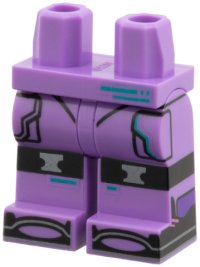 LEGO part Hips and Legs with Dark Turquoise Stripes, Black Kneepads, Pocket Lines, and Toes, Silver Trim Pattern 970c00pb1818