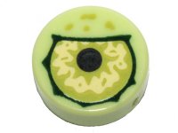 LEGO part Tile, Round 1 x 1 with Lime Eye with Black Pupil Partially Closed Pattern 98138pb109