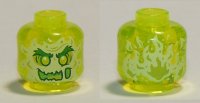 LEGO part Minifigure, Head Alien Ghost with Yellowish Green Face, Bushy Eyebrows, Slime Mouth and Flames in Back Pattern - Vented Stud 3626pb3335