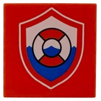 LEGO part Tile 2 x 2 with Life Preserver Coast Guard Logo Badge / Shield Pattern 3068pb2771