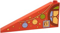 LEGO part Slope 25 8 x 1 x 3 with Medium Nougat Round Window Half with Bright Light Yellow, Bright Light Blue and Lime Stained Glass, Hanging Lights, Bluey Picture, Stars, Planet and Moon Pattern Model Right Side 49618pb01R