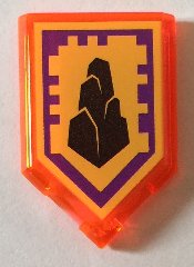 LEGO part Tile, Modified 2 x 3 Pentagonal with Nexo Power Shield Pattern - Wall Block 22385pb042