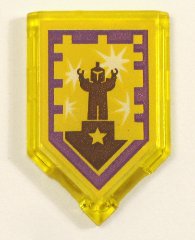 LEGO part Tile, Modified 2 x 3 Pentagonal with Nexo Power Shield Pattern - Standing Ovation 22385pb104