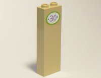 LEGO part Ladrillo 1 x 2 x 5 con Patrón del Número '30' Púrpura sobre Fondo Blanco en Óvalo Lima (Pegatina) - Set 3315 2454pb070