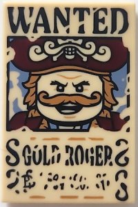 LEGO part Loseta 2 x 3 con Póster Buscado con 'BUSCADO' Negro 'GOLD ROGER' (Vientre) Patrón Ilegible 26603pb530