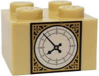 LEGO part Ladrillo 2 x 2 con Patrón de Cara de Reloj Big Ben Dorado y Blanco 3003pb091