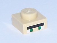 LEGO part Plate 1 x 1 with 2 Green and 2 White Squares, Long Black Rectangle Pattern (Minecraft Villager Eyes) 3024pb003
