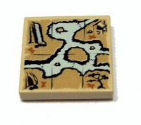 LEGO part Tile 2 x 2 with Map Cave, Tree, House, Waterfall Pattern 3068pb0407
