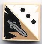 LEGO part Tile 2 x 2 with 3 Black Dots and Sword Pattern 3068pb0419