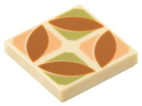 LEGO part Tile 2 x 2 with Dark Orange Pointed Ovals in Nougat and Olive Green Quarters Pattern 3068pb2183