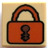 LEGO part Tile 1 x 1 with Dark Orange Padlock with Reddish Brown Keyhole Pattern 3070pb007