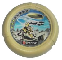 LEGO part Throwing Disk with Throwbot Granite / Slizer Rock 3 Pips, LEGO Technic Logo, and Robot Throwing Disk Pattern 32171pb044