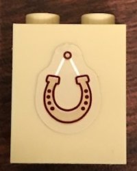 LEGO part Brick 1 x 2 x 2 with Inside Stud Holder with Hanging Horseshoe Pattern (Sticker) - Set 41126 3245cpb101