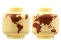 LEGO part Minifigure, Head without Face with Reddish Brown Globe World Map without Japan and Hawaii Pattern - Hollow Stud 3626pb2842