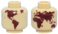 LEGO part Minifigure, Head without Face with Reddish Brown Globe World Map with Japan and Hawaii Pattern - Hollow Stud 3626pb2892