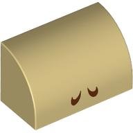 LEGO part Slope, Curved 1 x 2 with 2 Reddish Brown Curved Lines Pattern (Super Mario Cranky Kong / Diddy Kong / Dixie Kong Nostrils) 37352pb030