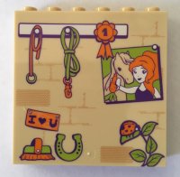 LEGO part Panel 1 x 6 x 5 with Stable Wall with Ladybug, Lead Ropes, Brush, Horseshoe, Picture, and Ribbon Pattern 59349pb152