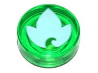 LEGO part Tile, Round 1 x 1 with Elves Earth Power Symbol, White Leaf Pattern 98138pb030