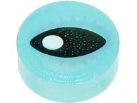 LEGO part Tile, Round 1 x 1 with Black Eye with White Pupil and Metallic Light Blue Eyelashes Pattern 98138pb254